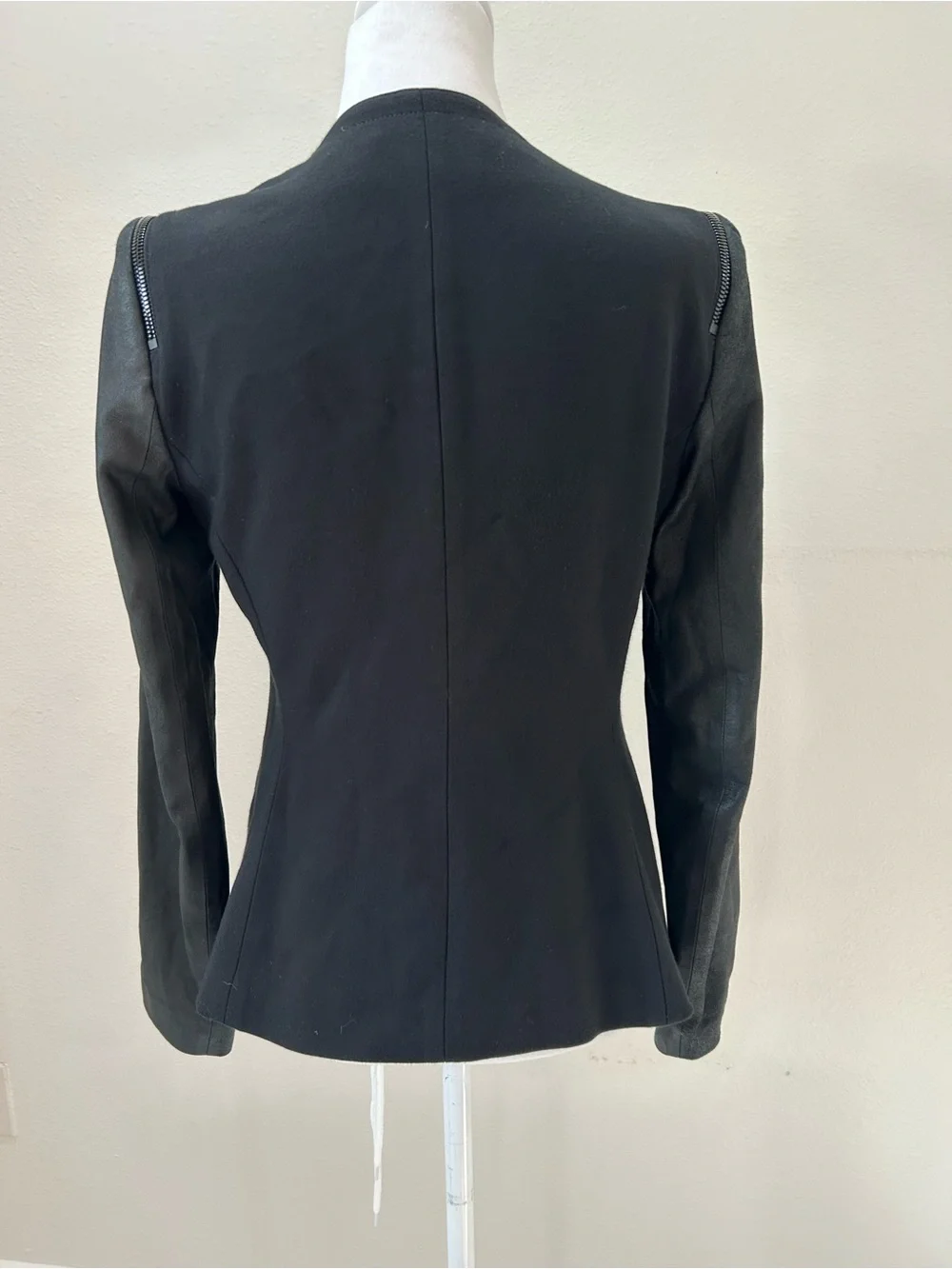 Theory Yaisa Black Open-Front Blazer Jacket with Leather Sleeves